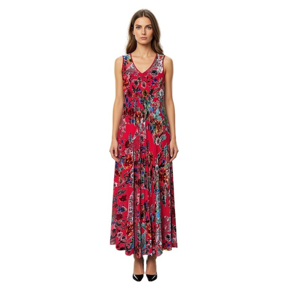 Johnny Was Bobcat Forest Bias Slip Dress Red Floral Silk Blend‎ Maxi C36524BO L